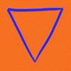An animated loop of a digital drawing of blue triangles on an orange background, cycling through the alchemical symbols for water, earth, air, and fire, finally all converging at once into a Star of David.