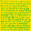 Rainbow Squared Year 5, Piece Thirteen: 18. Yellow Green. Animated loop of green text appearing on a yellow background. Hod.