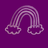 Rainbow Squared, Year 5, Piece Fifteen: 41. Purple Purple. An animated loop of a hand-painted monochromatic rainbow all in purple slowly emitting drops of rain and those drops falling. A purple rainbow.